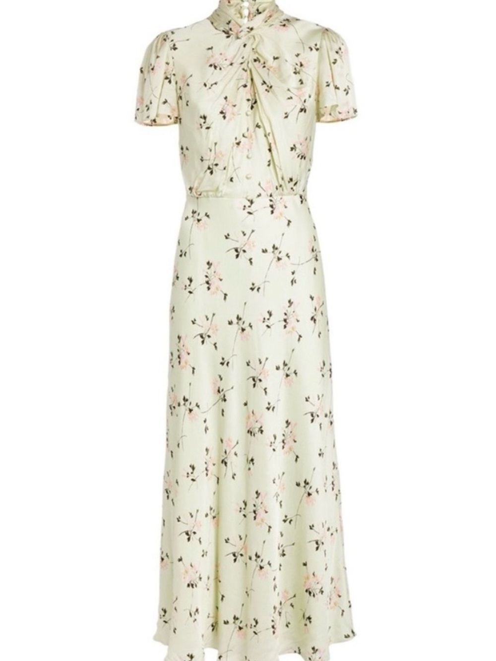 Self Portrait Twist Front Floral Print Satin Midi Dress